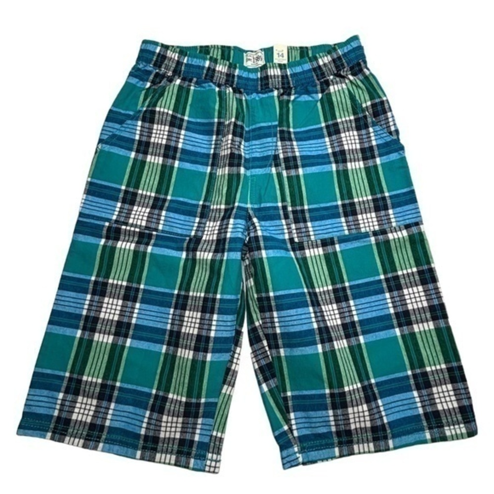 The Childrens Place Boys Shorts Size 14 Green Blue Black‎ White Plaid Shorts